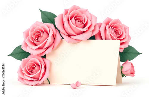 Celebrate love with a beautiful Valentine's Day blank card surrounded by pink roses