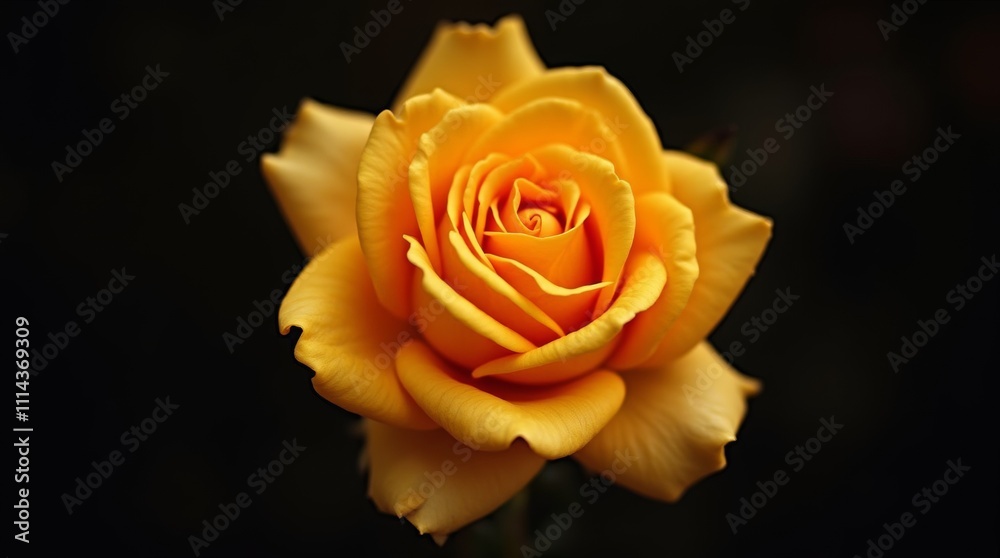 A radiant, golden rose against a dark backdrop A radiant, golden rose against a dark backdrop