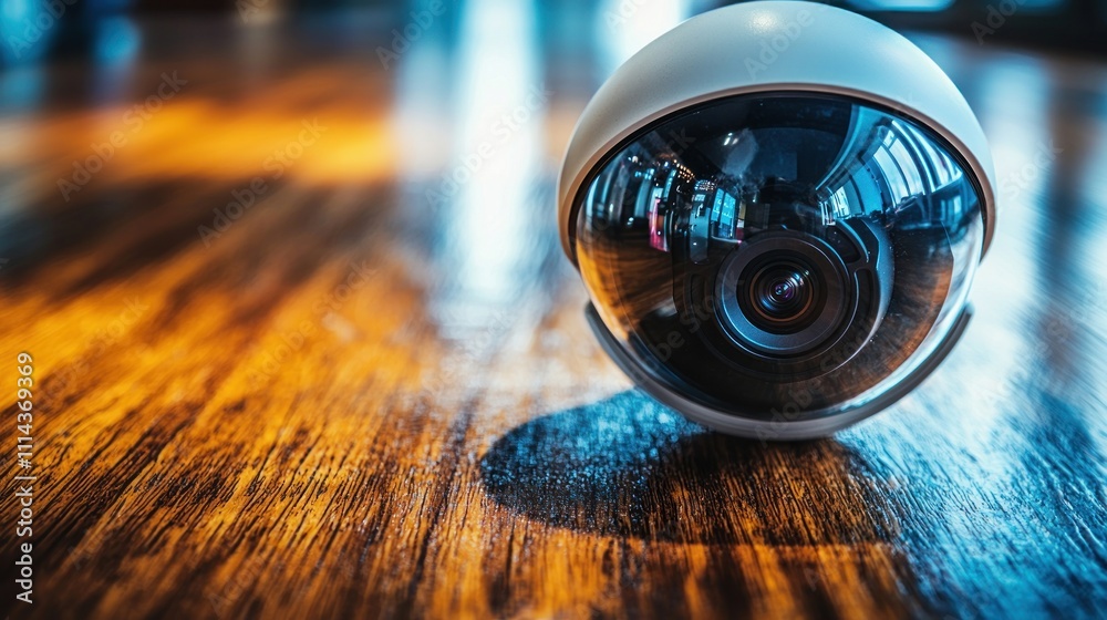 Security Dome Camera on Wooden Floor: Surveillance Technology Security Dome Camera on Wooden Floor: Surveillance Technology