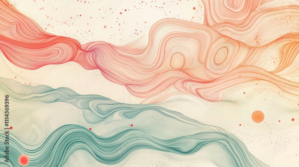 A dreamy pattern of flowing lines and floating shapes in pastel colors. A dreamy pattern of flowing lines and floating shapes in pastel colors.