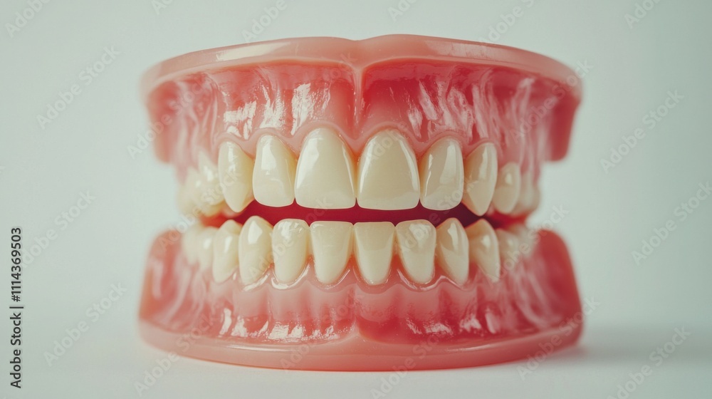Obraz premium Woman, mouth and teeth in studio for oral health, dental care and orthodontics isolated on white background. Female person, smile and tooth whitening or hygiene, veneers and self care for wellness