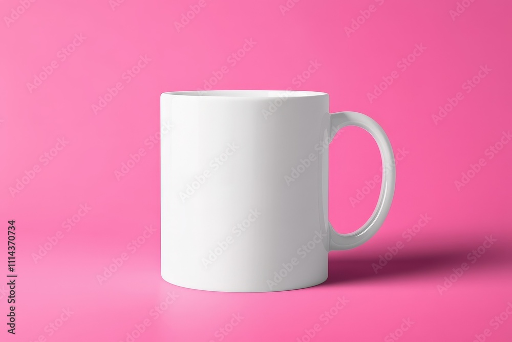 Simple white mug on a vibrant pink surface for creative design and customization ideas Simple white mug on a vibrant pink surface for creative design and customization ideas