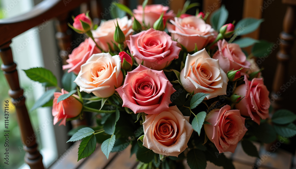 Obraz premium A florist skillfully arranging a romantic bouquet of pink roses, highlighting their passion for floral artistry.