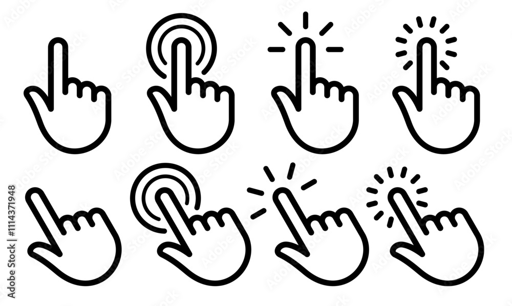 Obraz premium mouse cursor hand finger pointer icon set (solid black fill). vector mouse icon set. pointing, press, direction, click etc concept.