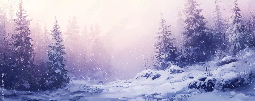 Fototapeta premium An illustration of a winter Christmas landscape for use as a wallpaper or banner