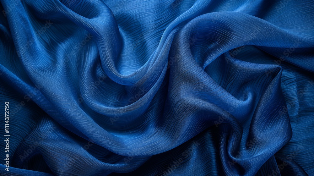 Fototapeta premium Draped luxurious blue silk fabric texture.