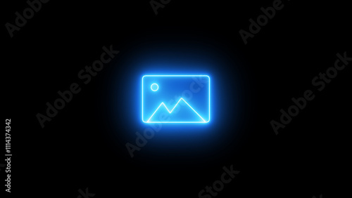 Neon Image gallery icon. Picture icon isolated on black background. Glowing photo gallery icon.