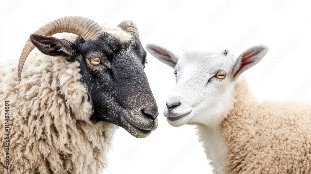 Fototapeta premium Playful Goats Together in a Field