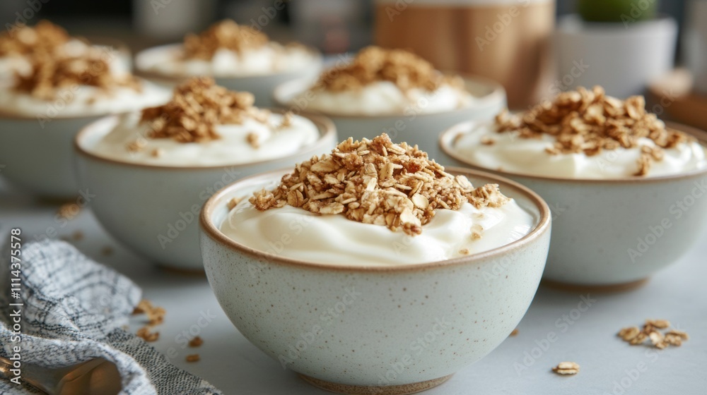 Creamy Yogurt with Granola Breakfast Parfait Bowls