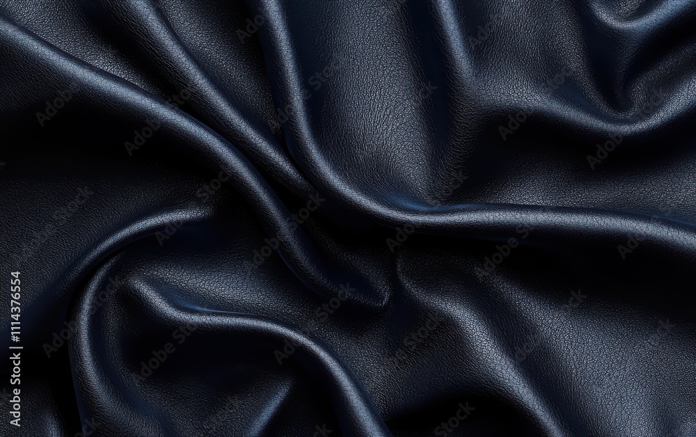Fototapeta premium A close-up of a black leather texture, featuring a navy blue, grainy finish with soft lighting. 