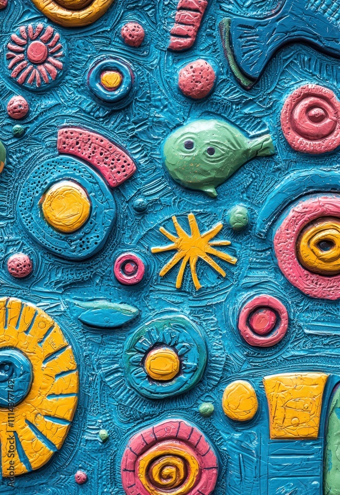 A whimsical blue background featuring cartoon-like textures and vibrant patterns. A whimsical blue background featuring cartoon-like textures and vibrant patterns.