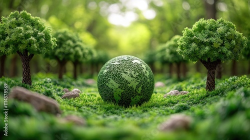 Fototapeta Naklejka Na Ścianę i Meble -  A juicy watermelon sits in the center of a vibrant green meadow
