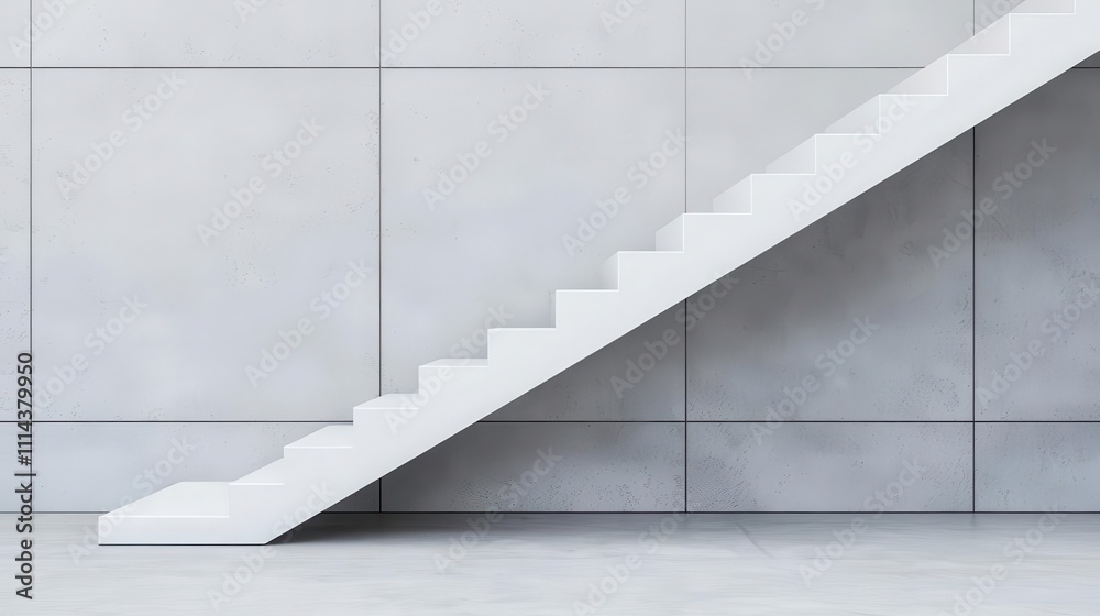 Obraz premium Elegant floating staircase with white steps and glass panels, clean and modern design in a minimalist office
