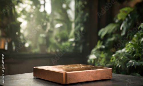 Copper Square Display in Lush Greenery  photo