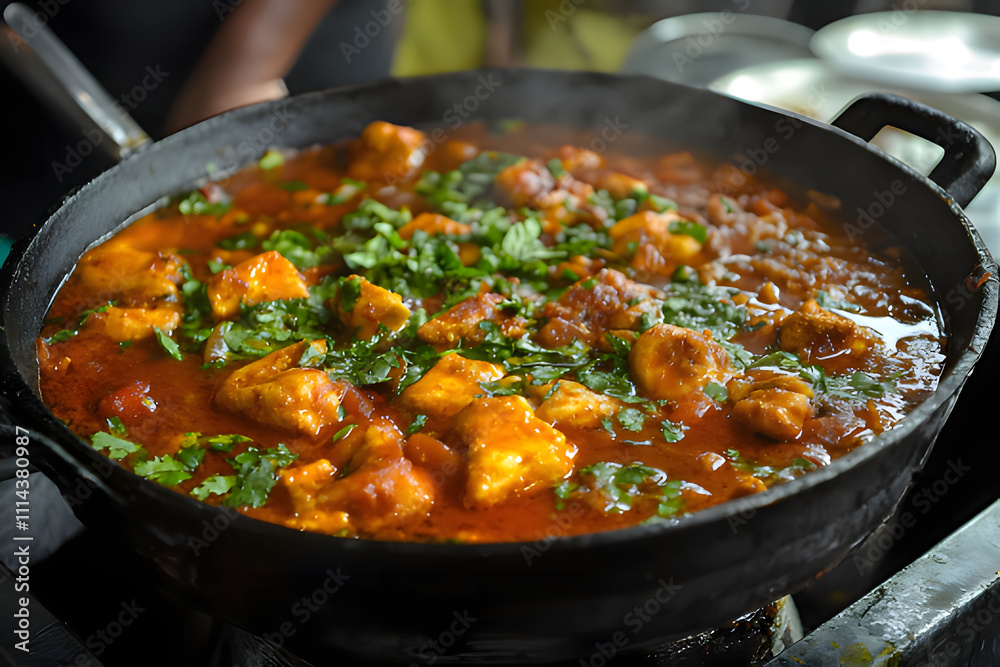 a pot of food that has chicken and vegetables on it. Generative AI a pot of food that has chicken and vegetables on it. Generative AI
