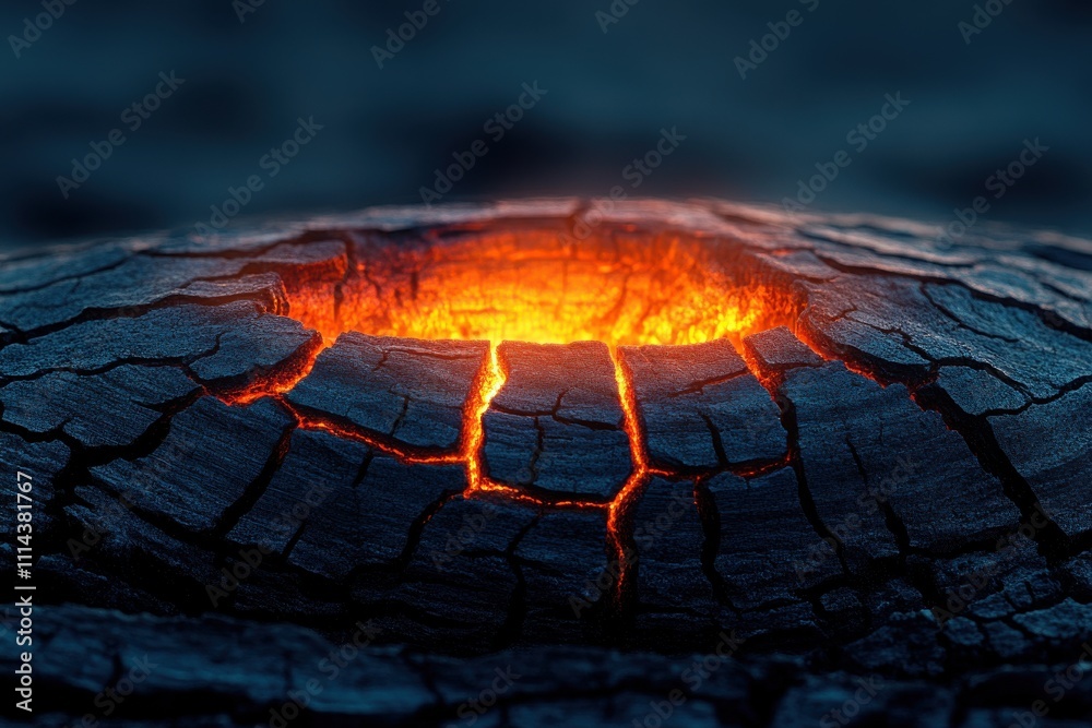 Glowing Lava Emanating from Cracked Surface of a Volcano at Night with Dramatic Lighting Creating an Otherworldly Atmosphere Glowing Lava Emanating from Cracked Surface of a Volcano at Night with Dramatic Lighting Creating an Otherworldly Atmosphere