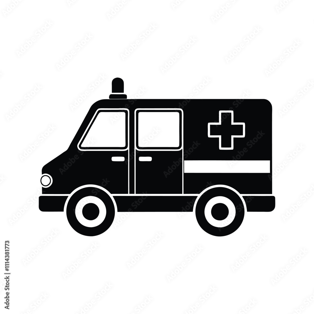 Ambulance Icon Silhouette - Minimalist Vector Design for Medical Themes Ambulance Icon Silhouette - Minimalist Vector Design for Medical Themes