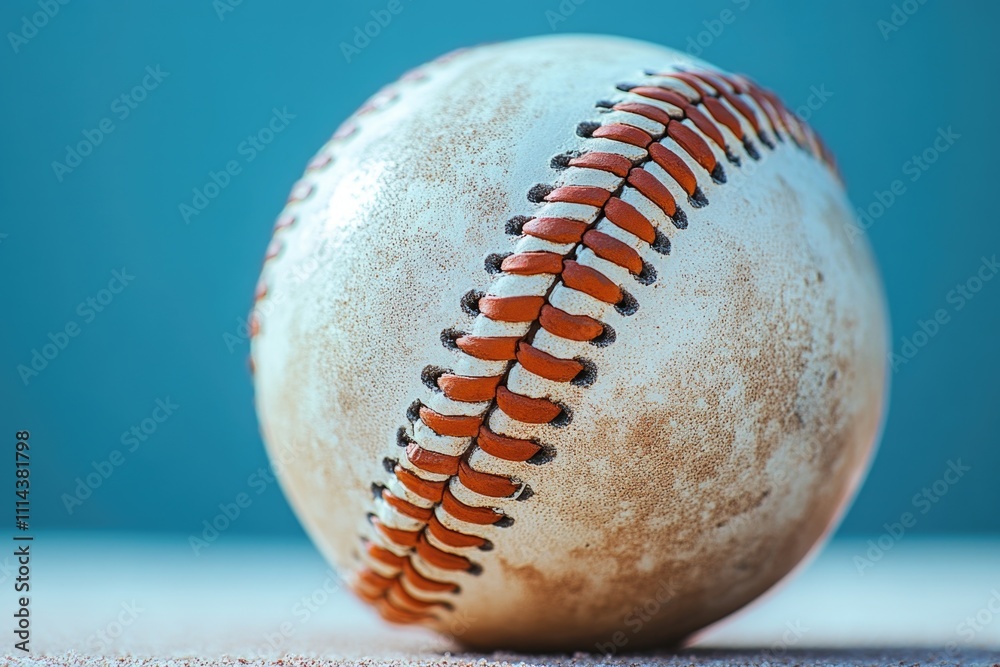 A close-up view of a baseball sitting on a table, perfect for sports-related or nostalgia-inspired designs