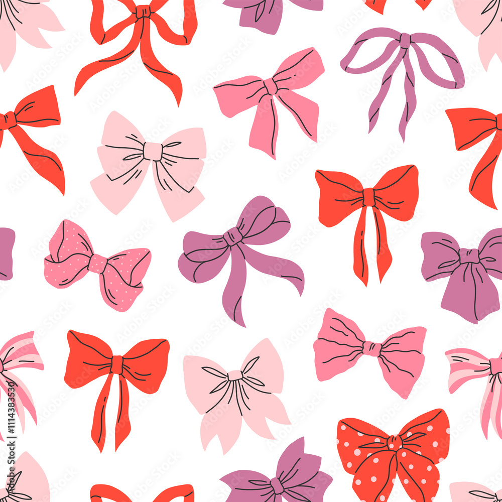 Fototapeta premium Seamless pattern with multicolored bows on a white background. illustration background.