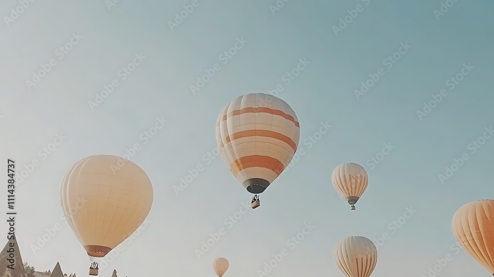 Obraz premium Colorful Hot Air Balloons Soaring in a Clear Sky