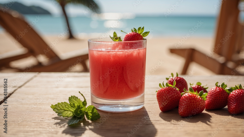 Refreshing Strawberry Juice on the Beach Refreshing Strawberry Juice on the Beach