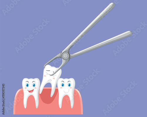 Cartoon teeth extraction on white background vector illustration