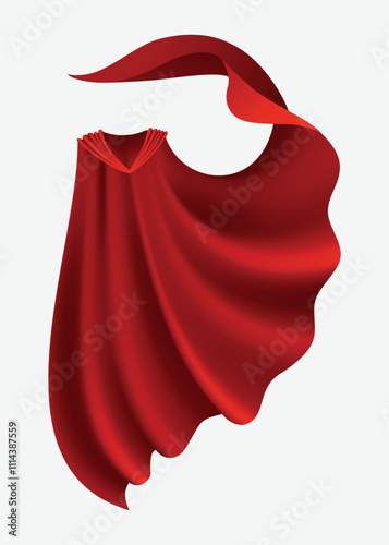 Superhero red cape in front view. Scarlet fabric silk cloak. Mantle costume or cover cartoon vector illustration