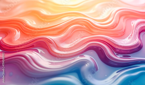 background multicolored shiny waves top view