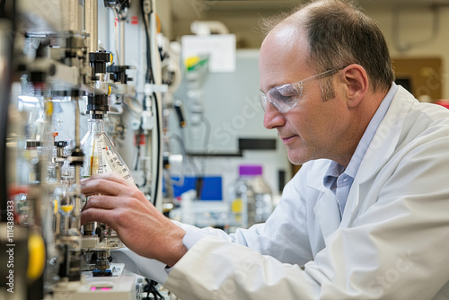 Researcher observing enzyme reactions in a lab, representing metabolic engineering photo