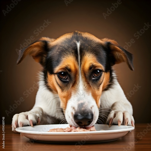 The dog is enjoying its food