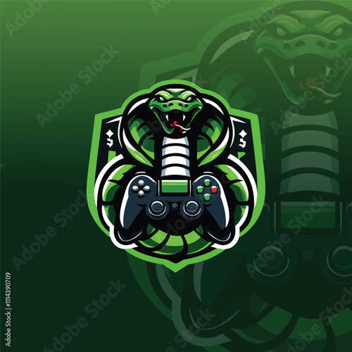 flat e-sport logo with a serpent wrapped around a game controller