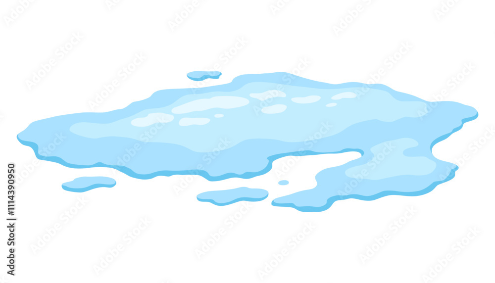 Water spill puddle. Blue liquid shape in flat cartoon style. Clean fluid drop design element isolated on white background
