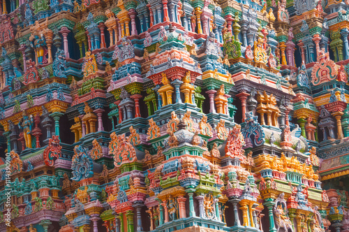 Details of Meenakshi Temple, One of the biggest and oldest temple in Madurai, India. photo