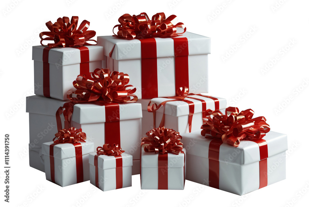 Fototapeta premium red and white Christmas presents isolated, Transparent Background