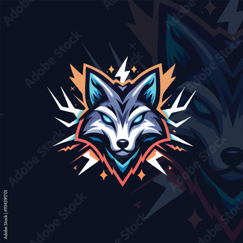 flat e-sport logo with a lightning-inspired fox head