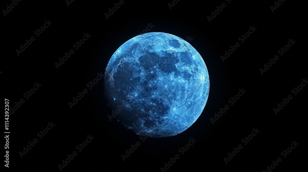 Obraz premium Vibrant blue moon in dark space.