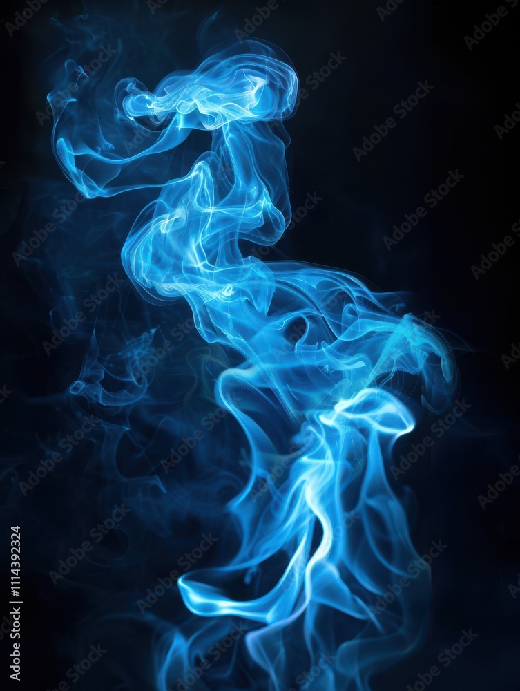 Fototapeta premium Icy blue flame color effect black background abstract art digital art close-up view