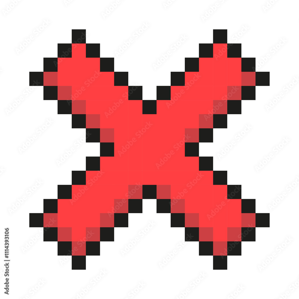 Obraz premium Red cross x pixel art symbol isolated on a white background. 8 bit illustration.