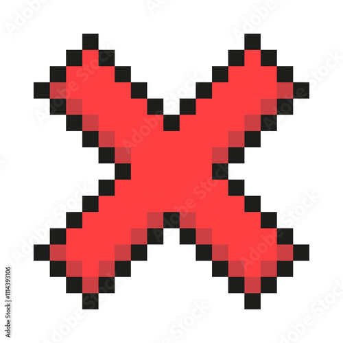 Red cross x pixel art symbol isolated on a white background. 8 bit illustration. photo