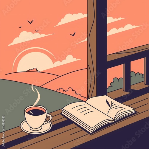 chill vibes design art vector illustration coffee book landscape relax photo