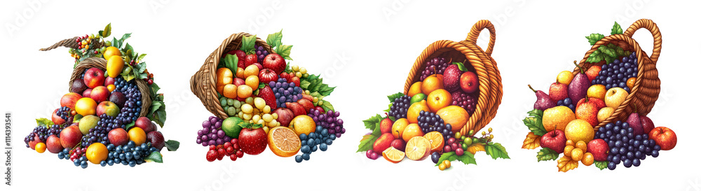 Colorful Fruit Baskets Isolated on Transparent Background