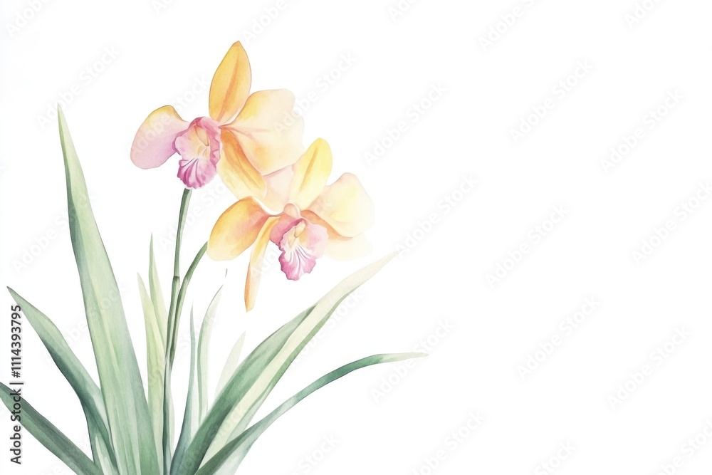 A still life image featuring two bright yellow flowers in a decorative vase A still life image featuring two bright yellow flowers in a decorative vase