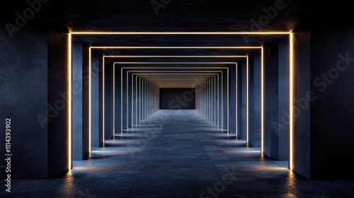 Illuminated Concrete Corridor: A Futuristic Architectural Visualization