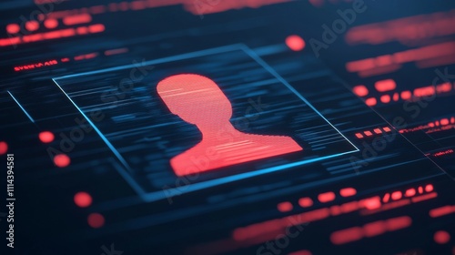 A digital representation of a user profile with a glowing red silhouette on a dark, tech-inspired background, suggesting themes of identity and cybersecurity.
