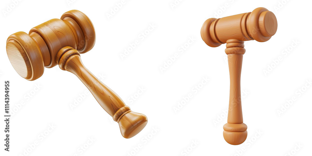 3d render Law Hammer isolated on transparent background Cartoon Illustration in plastic style