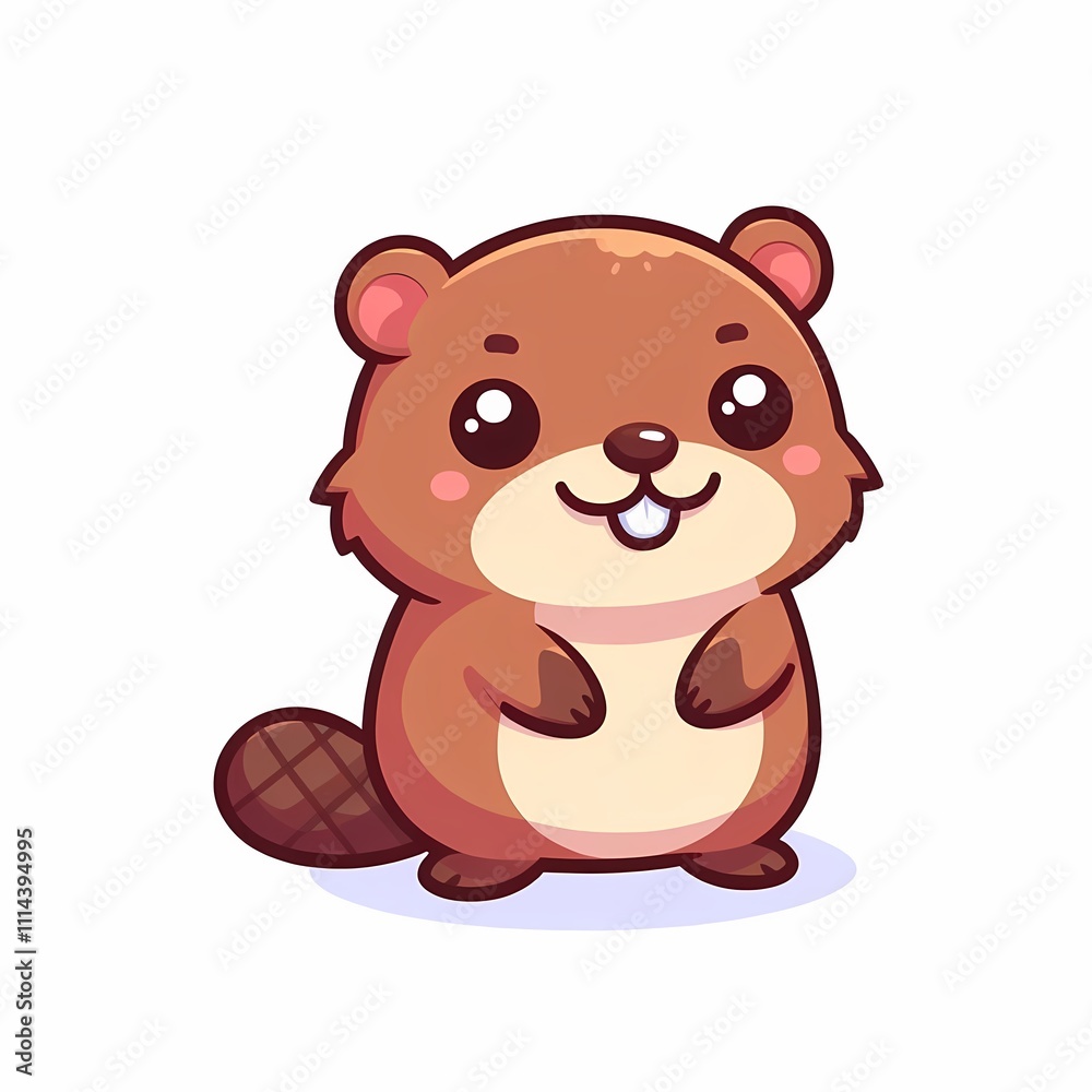 Chibi Beaver Illustration in Flat Style on White Background Chibi Beaver Illustration in Flat Style on White Background