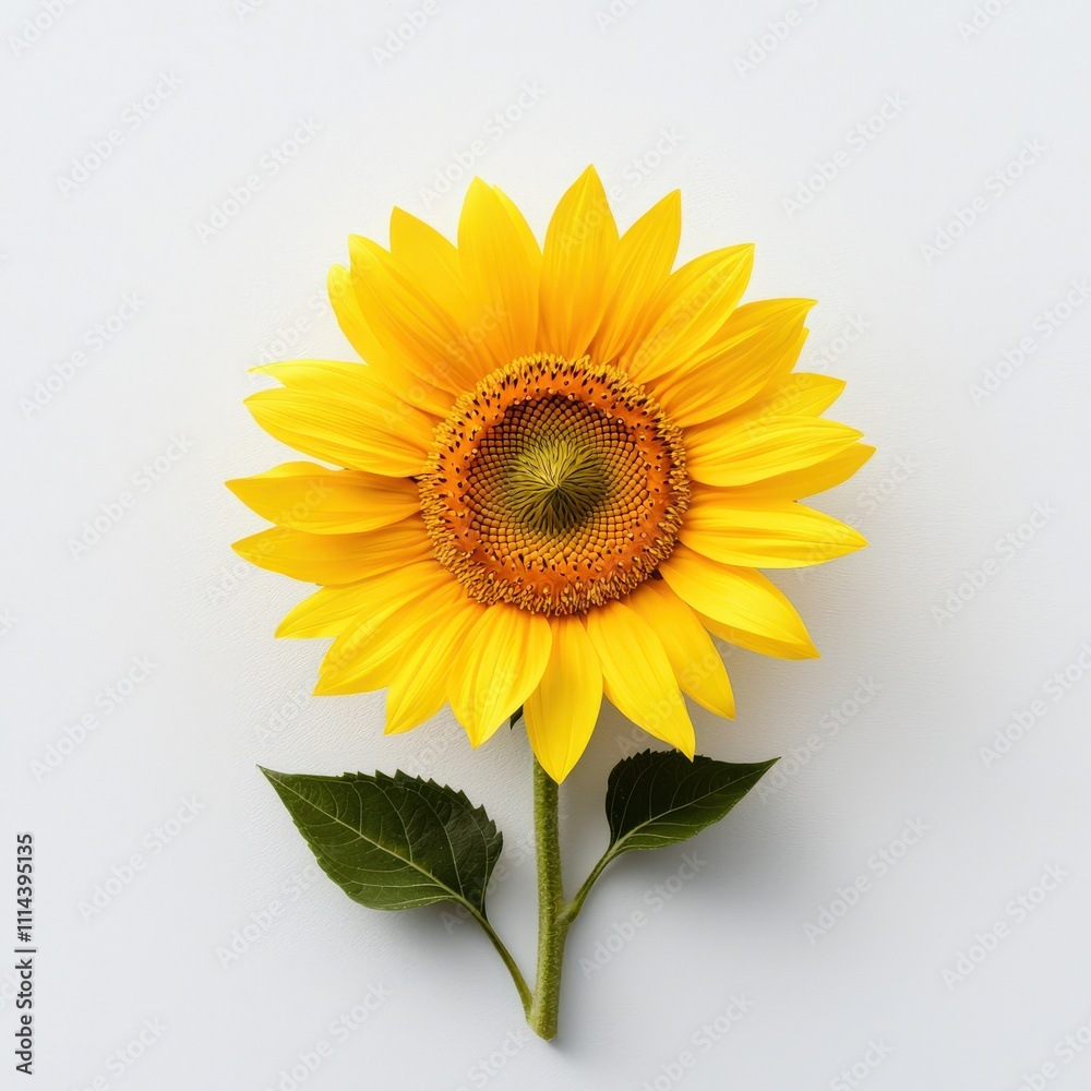 Fototapeta premium A close up of a yellow sunflower with a green leaf