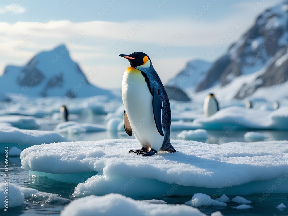 Fototapeta premium Black and white penguin in cold Antarctic region
