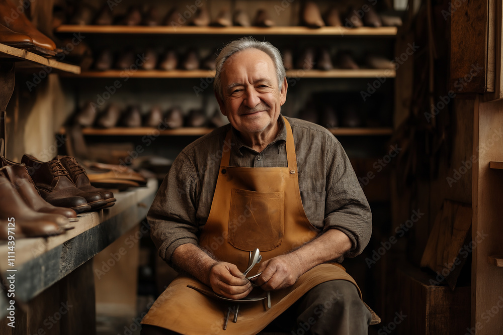 Skilled cobbler crafting handmade shoes in a cozy workshop. Generative AI Skilled cobbler crafting handmade shoes in a cozy workshop. Generative AI