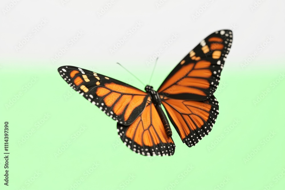 Obraz premium Close-up shot of a butterfly perched on a green leaf or stem